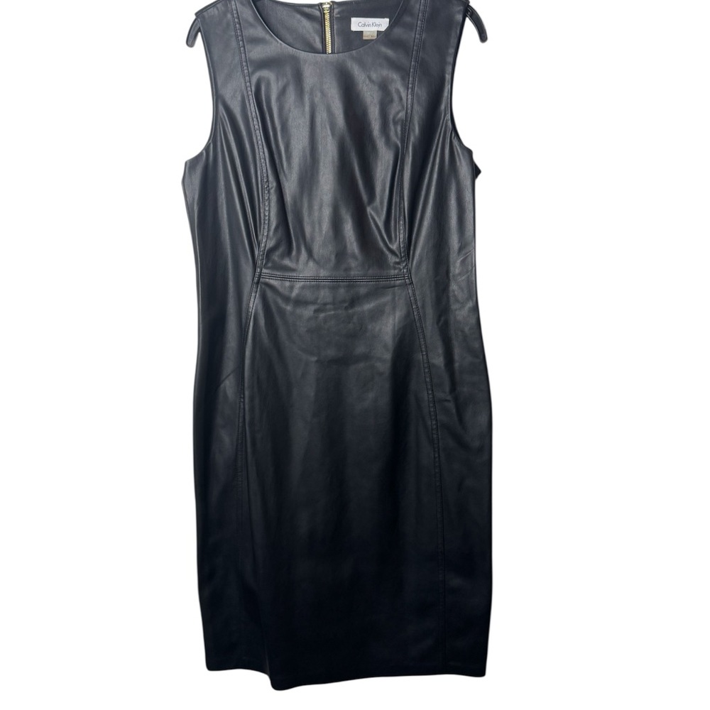 Calvin Klein Black Faux Leather Midi Dress